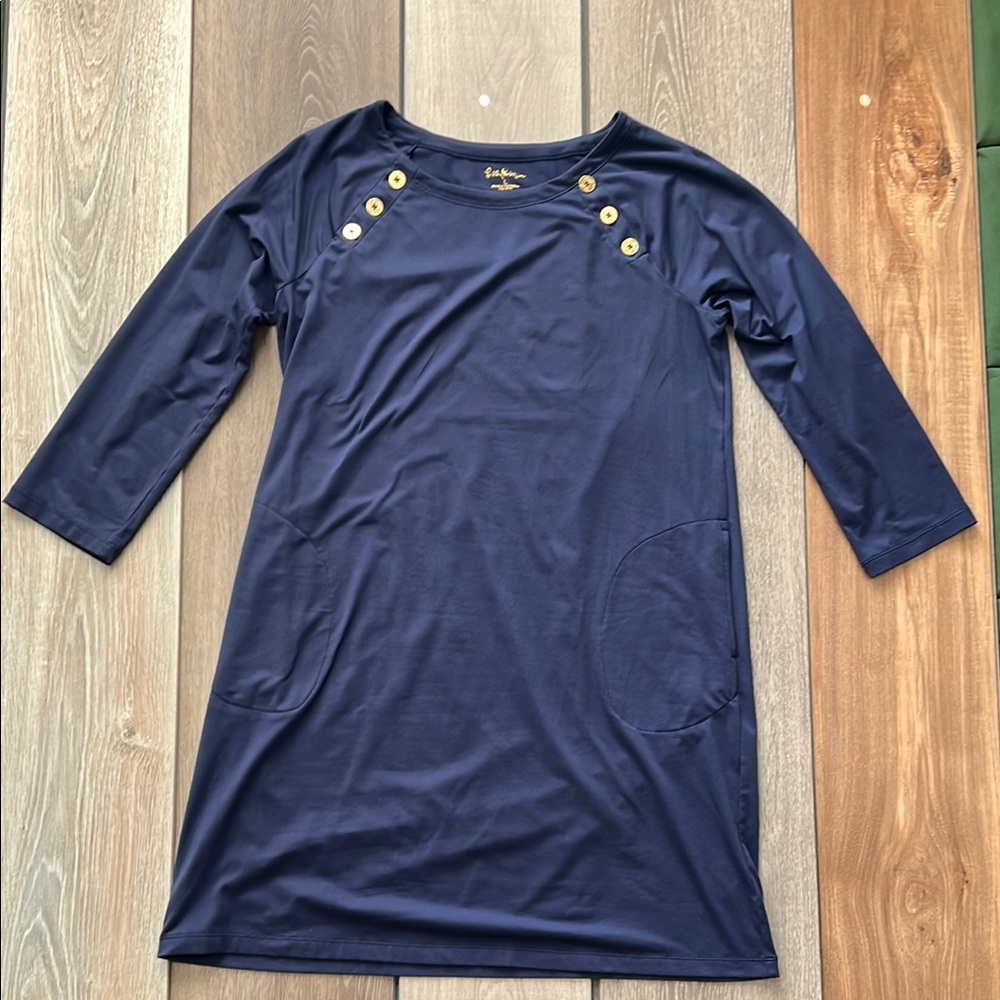 Lilly Pulitzer Navy Blue Dress with Gold Button Accents